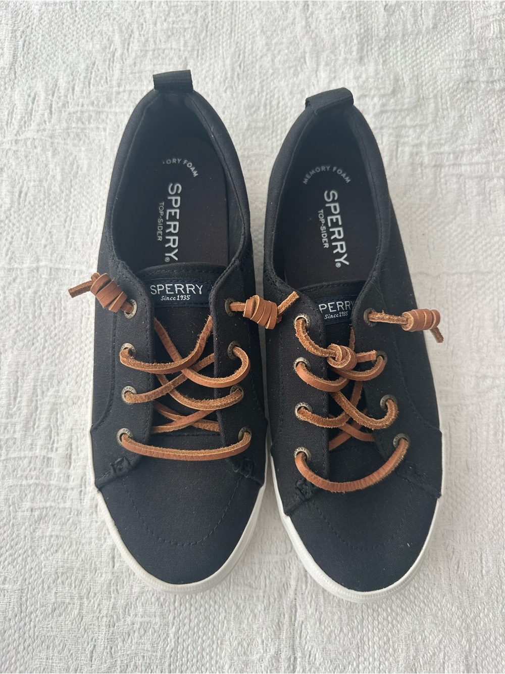 Sperry Black Canvas Sneakers with Brown Laces
